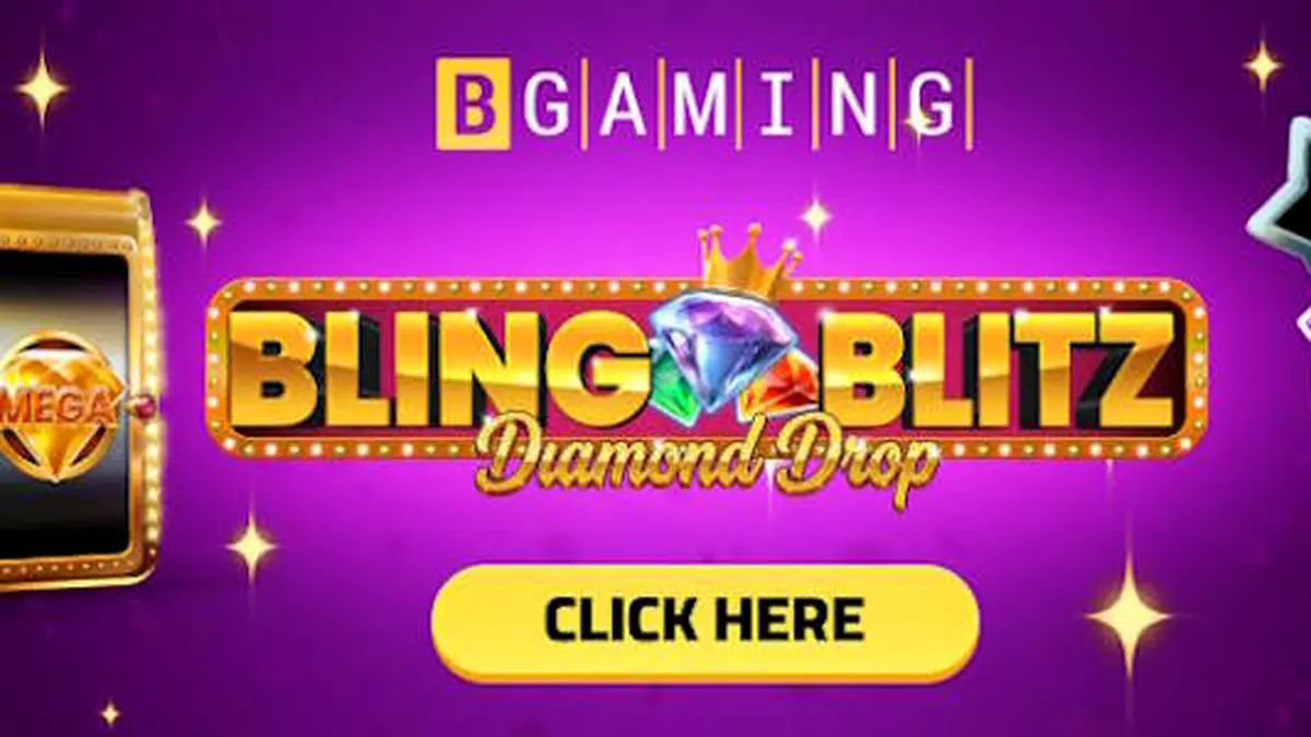 Tampilan visual mewah dari slot Bling Blitz Diamond Drop dengan elemen berlian dan emas.